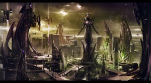 Concept art for the Skrull mothership level.